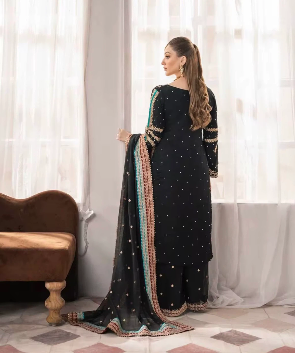 Embroidered Black Shalwar Kameez with Dupatta - photo 3