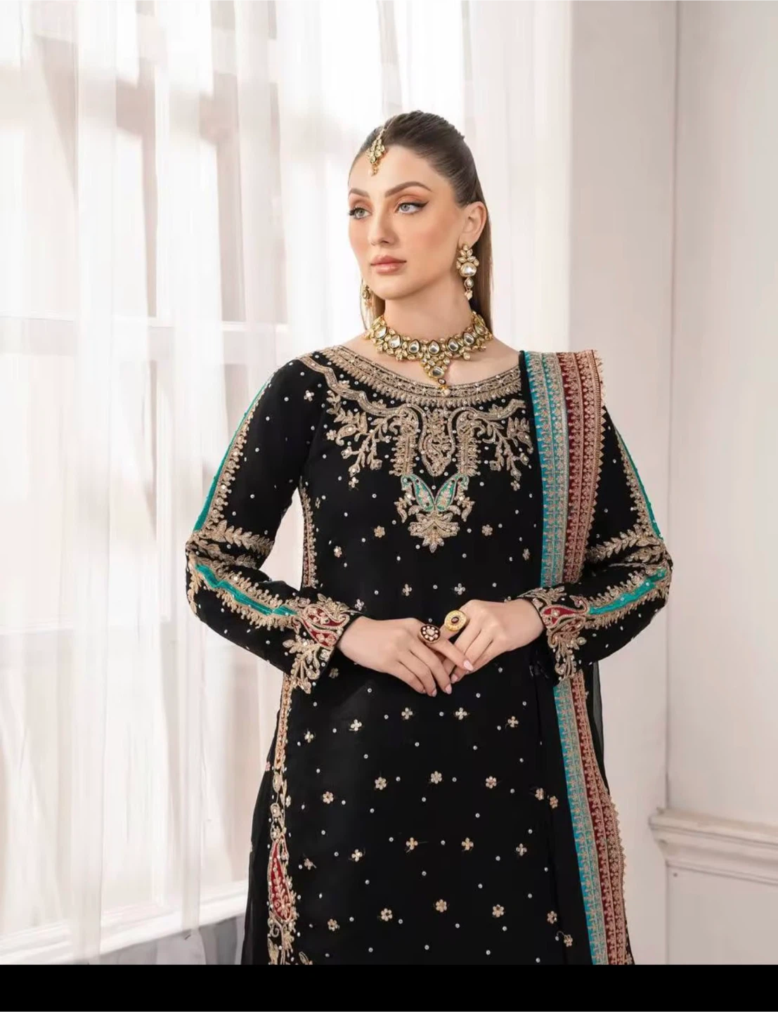 Embroidered Black Shalwar Kameez with Dupatta - photo 2