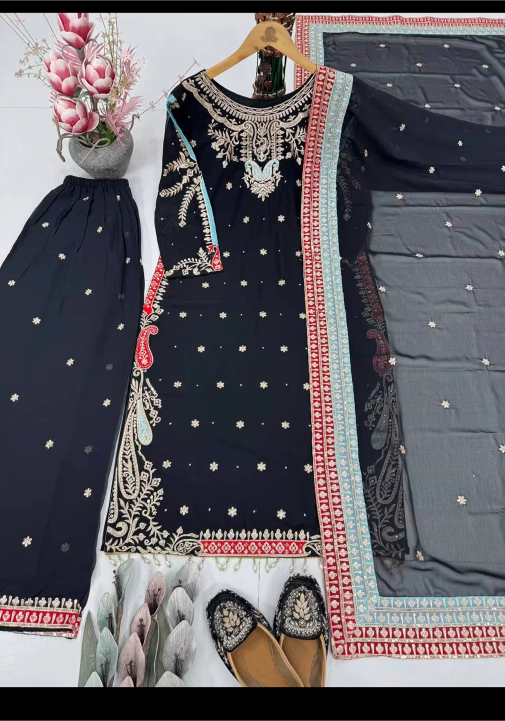 Embroidered Black Shalwar Kameez with Dupatta - photo 5