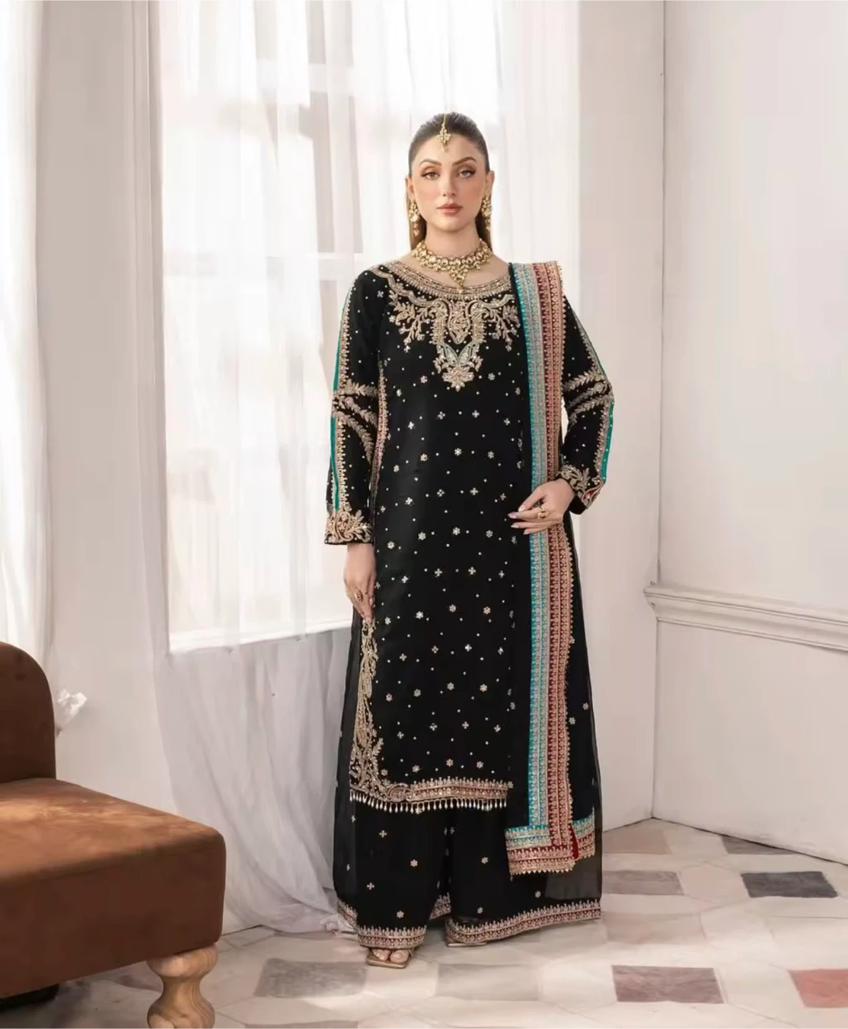 Embroidered Black Shalwar Kameez with Dupatta - photo 4