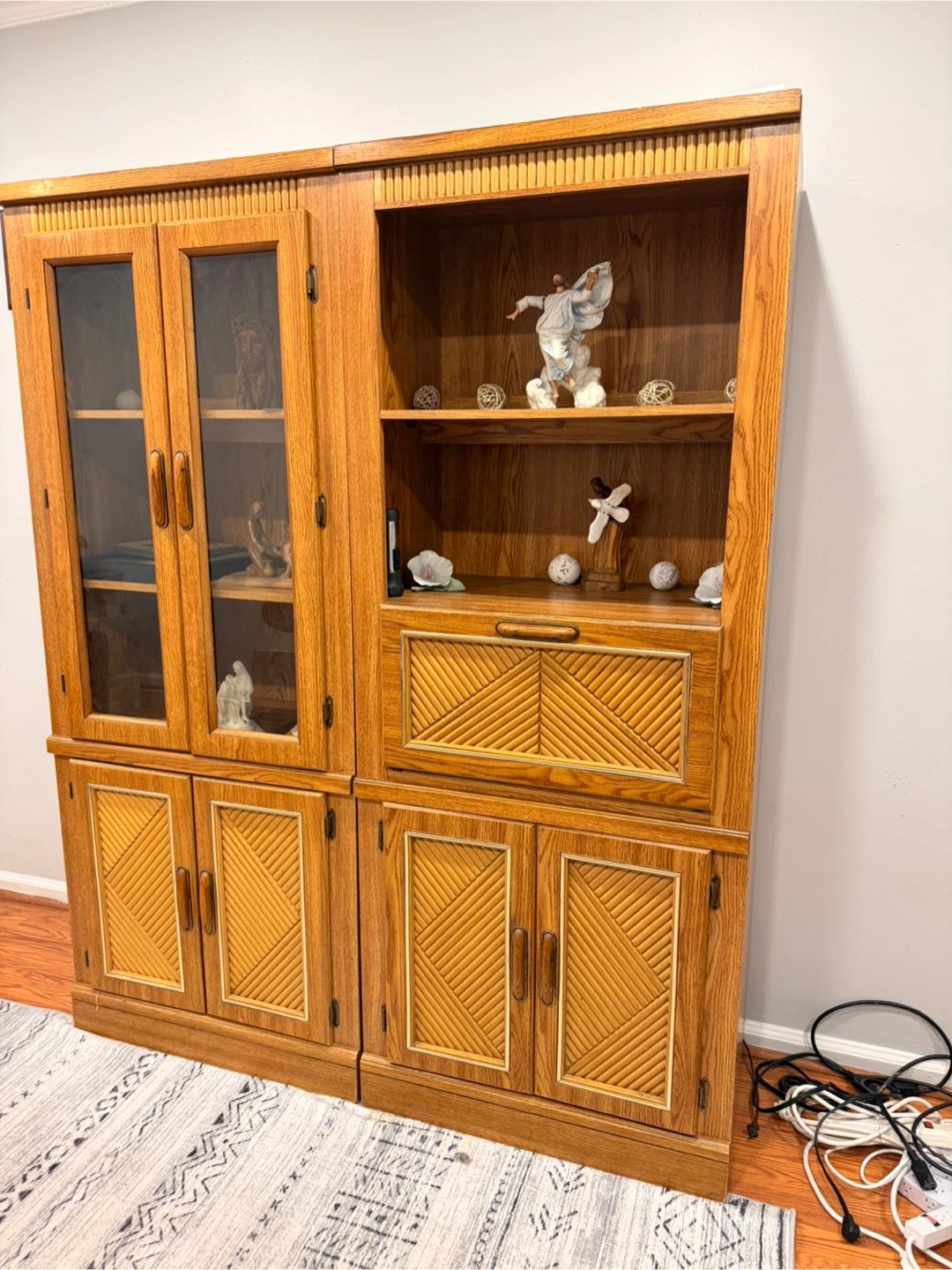Wood Entertainment Center with Glass Doors