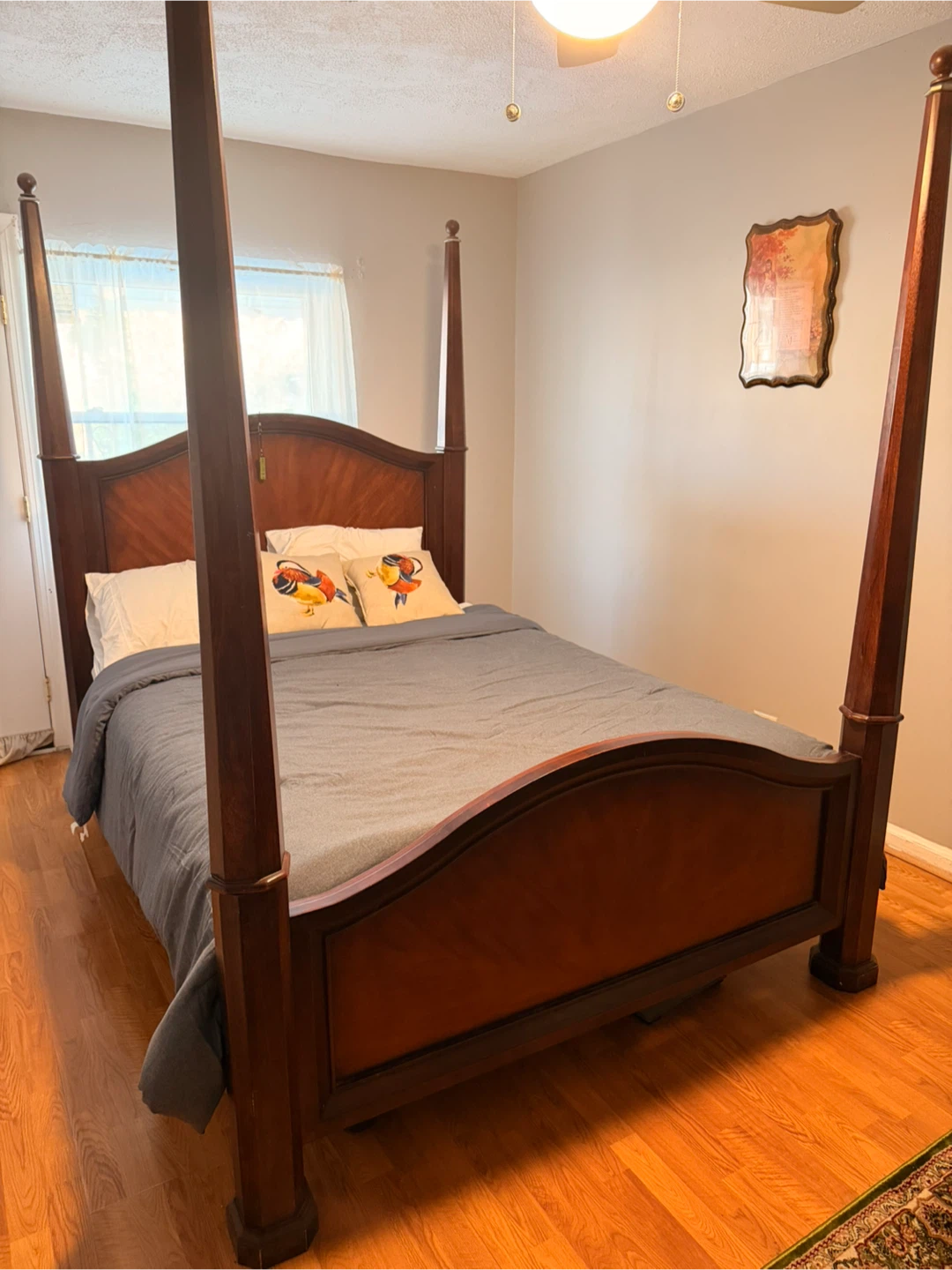 Queen  Bed, 2 tables, dresser , armiore