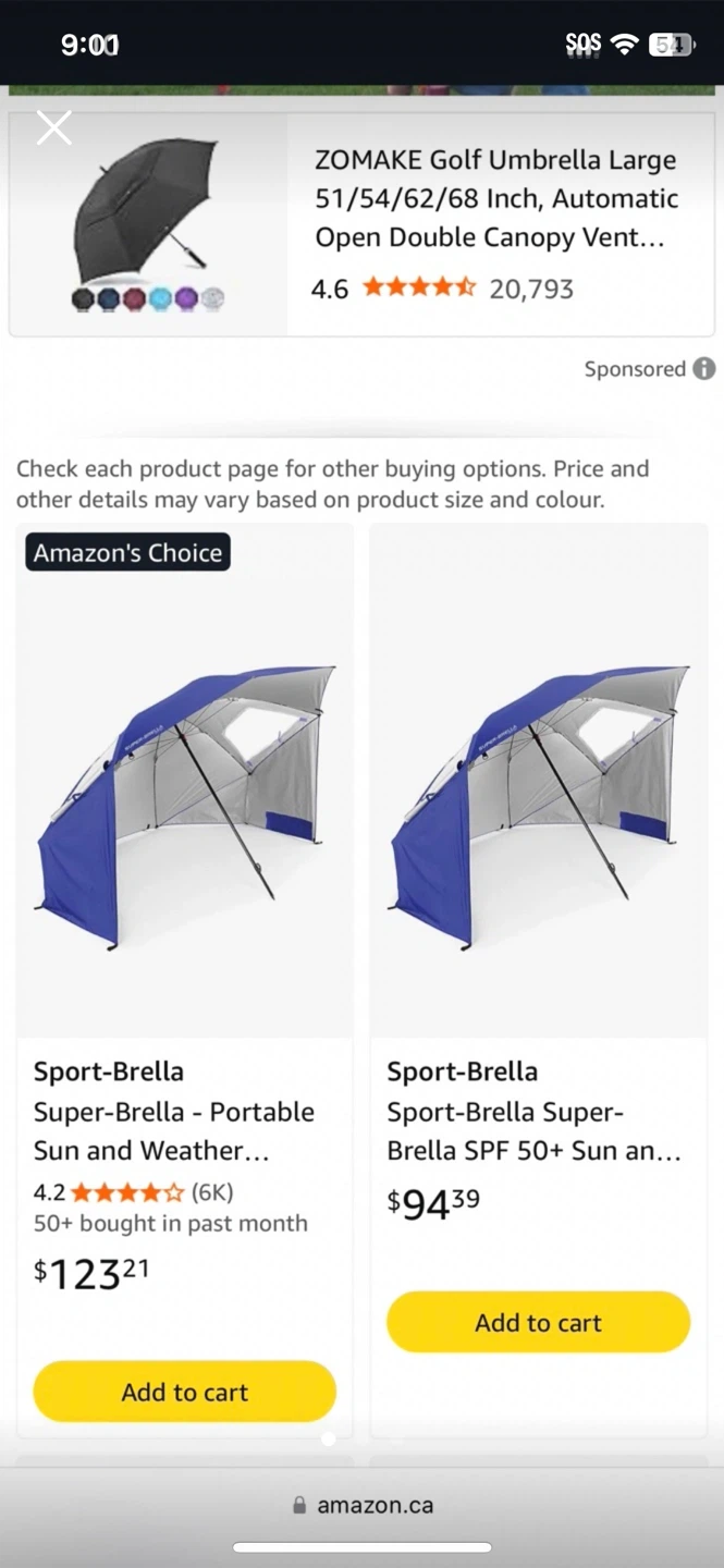 Sport-Brella Super-Brella SPF 50+ Sun and Weather Portable