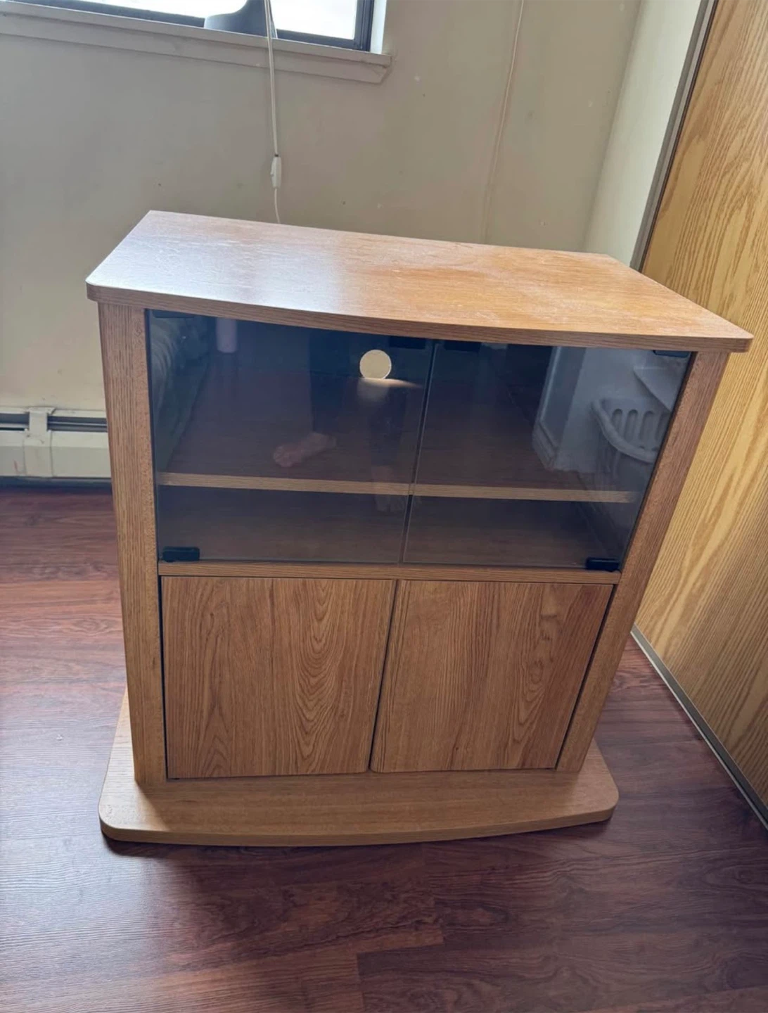 Wooden TV Stand with Glass Doors