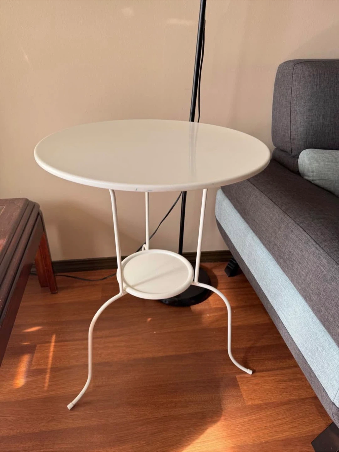 White Round Side Table with Lower Shelf