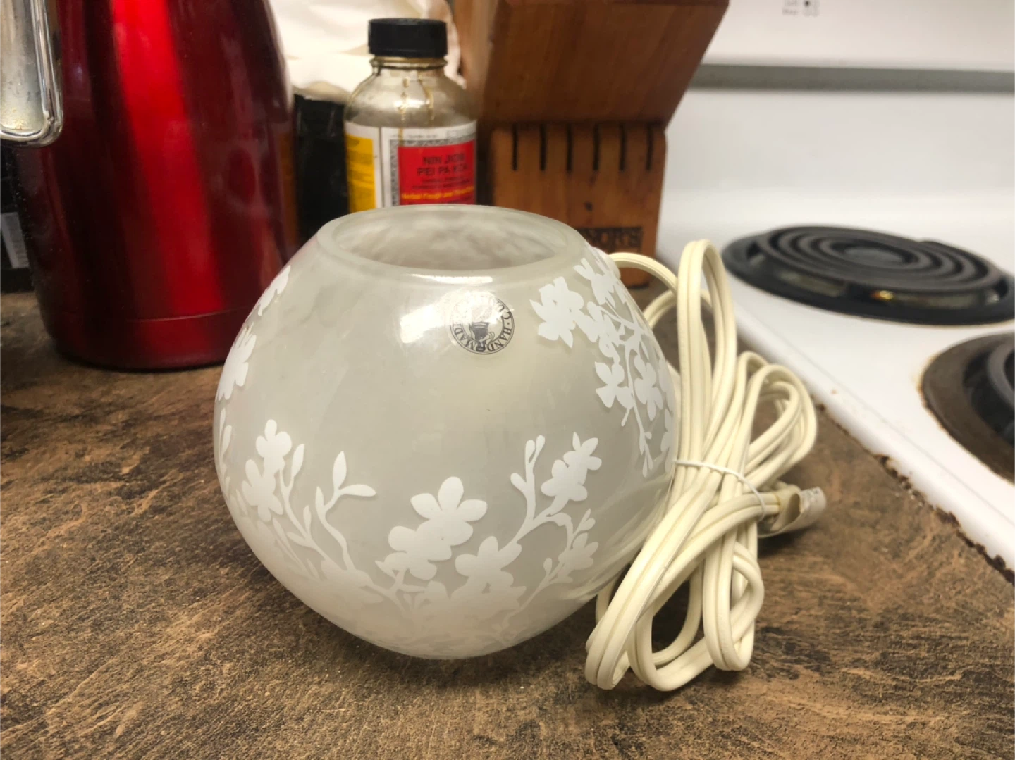 Frosted Glass Scented Oil Warmer with Floral Design