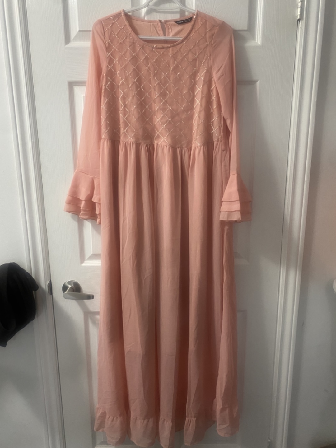 SHEIN Pink Maxi Dress with Ruffle Sleeves