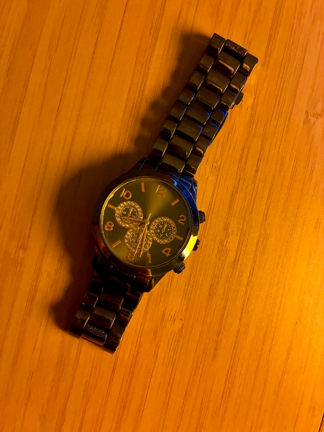 Men's Wristwatch Black Metal Rose Gold Diamond Accents