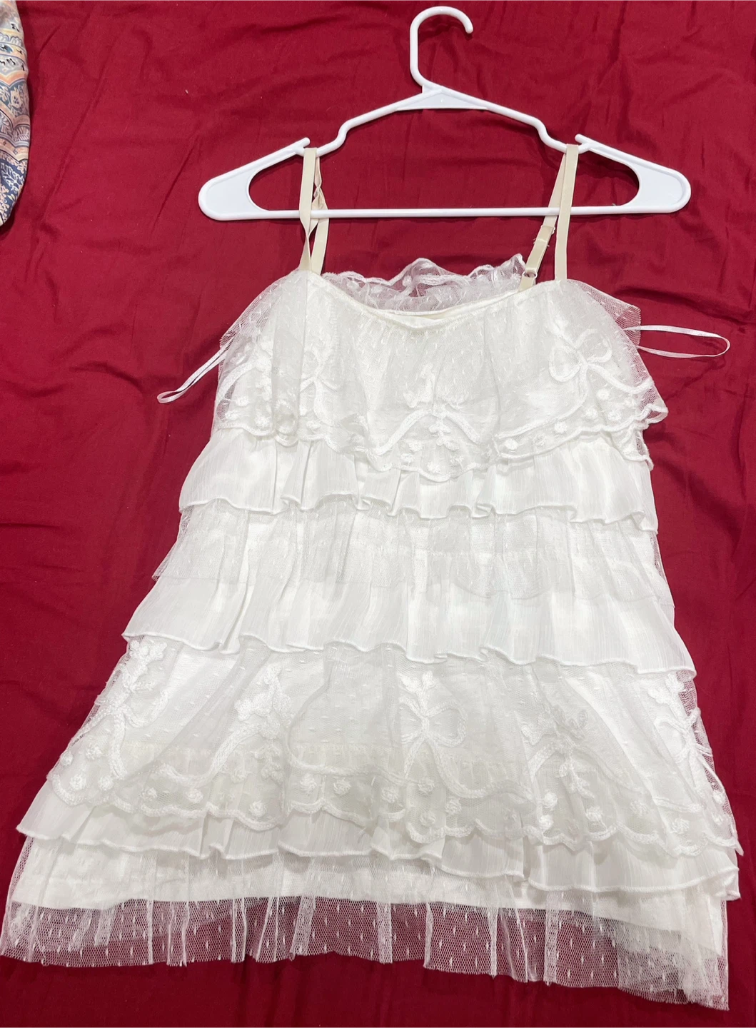 Free People White Ruffle Lace Dress Size S