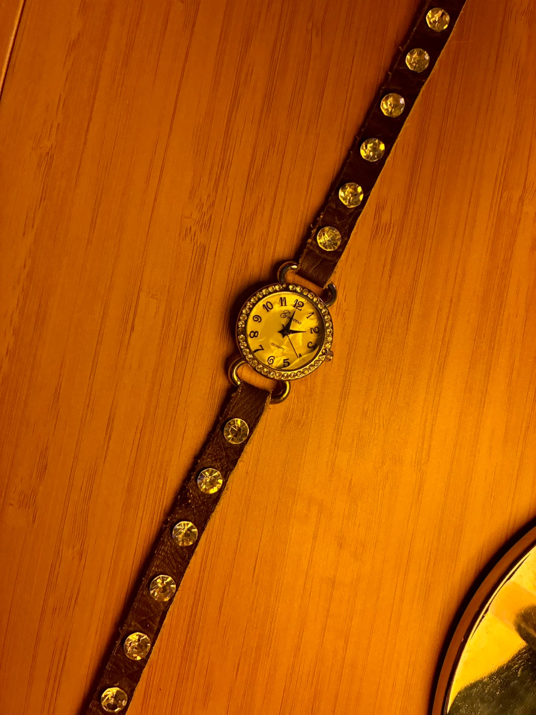Geneva wrap around leather wrist band with rhinestones - photo 5