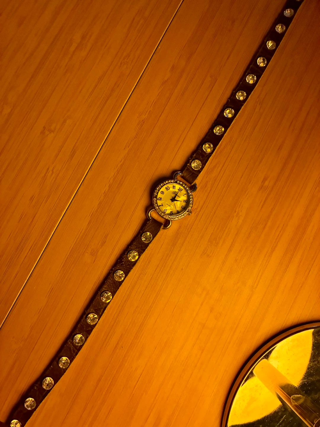 Geneva wrap around leather wrist band with rhinestones - photo 4