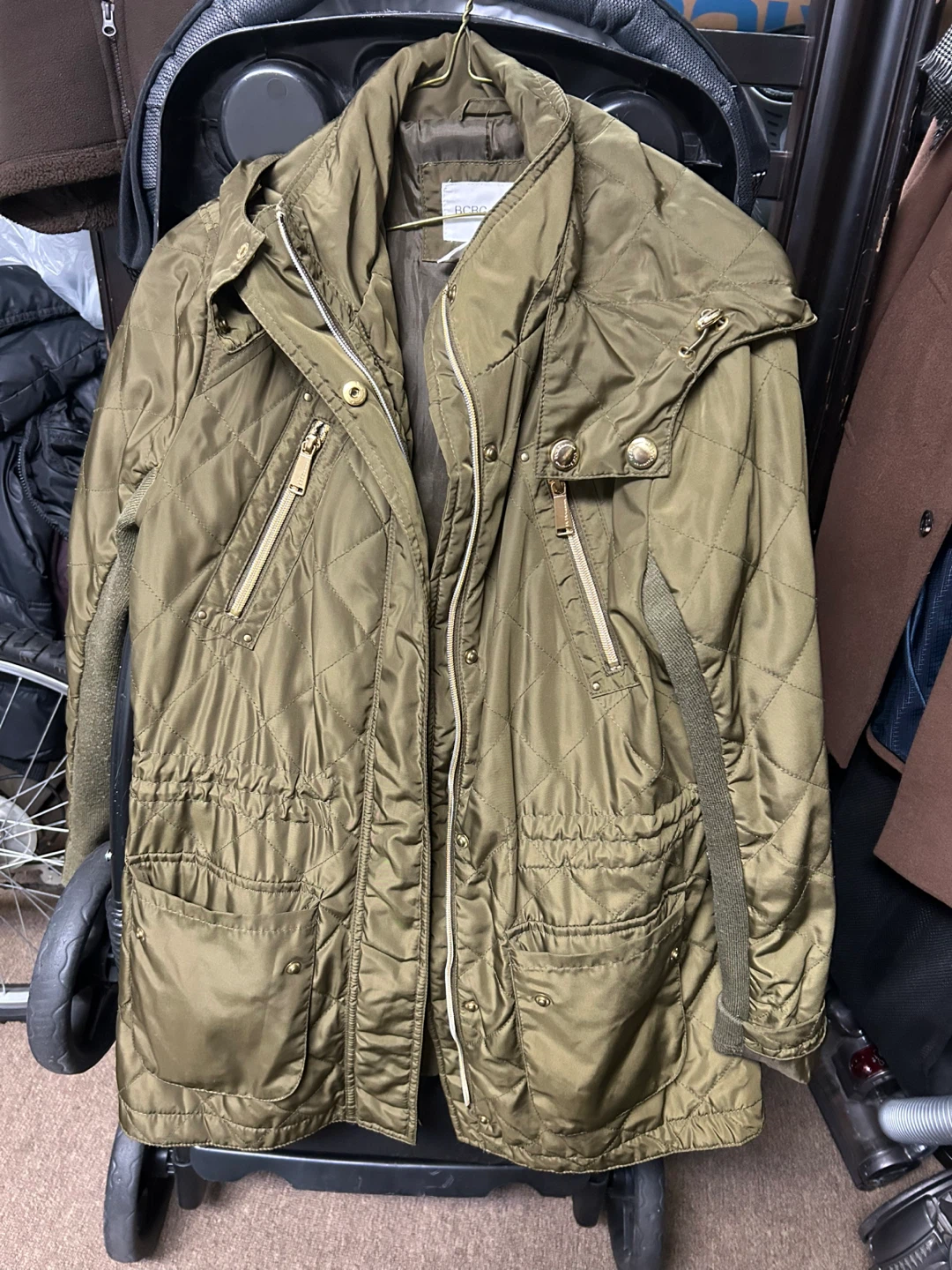BCBGGeneration Women's Olive Green Quilted Parka Jacket - Size S