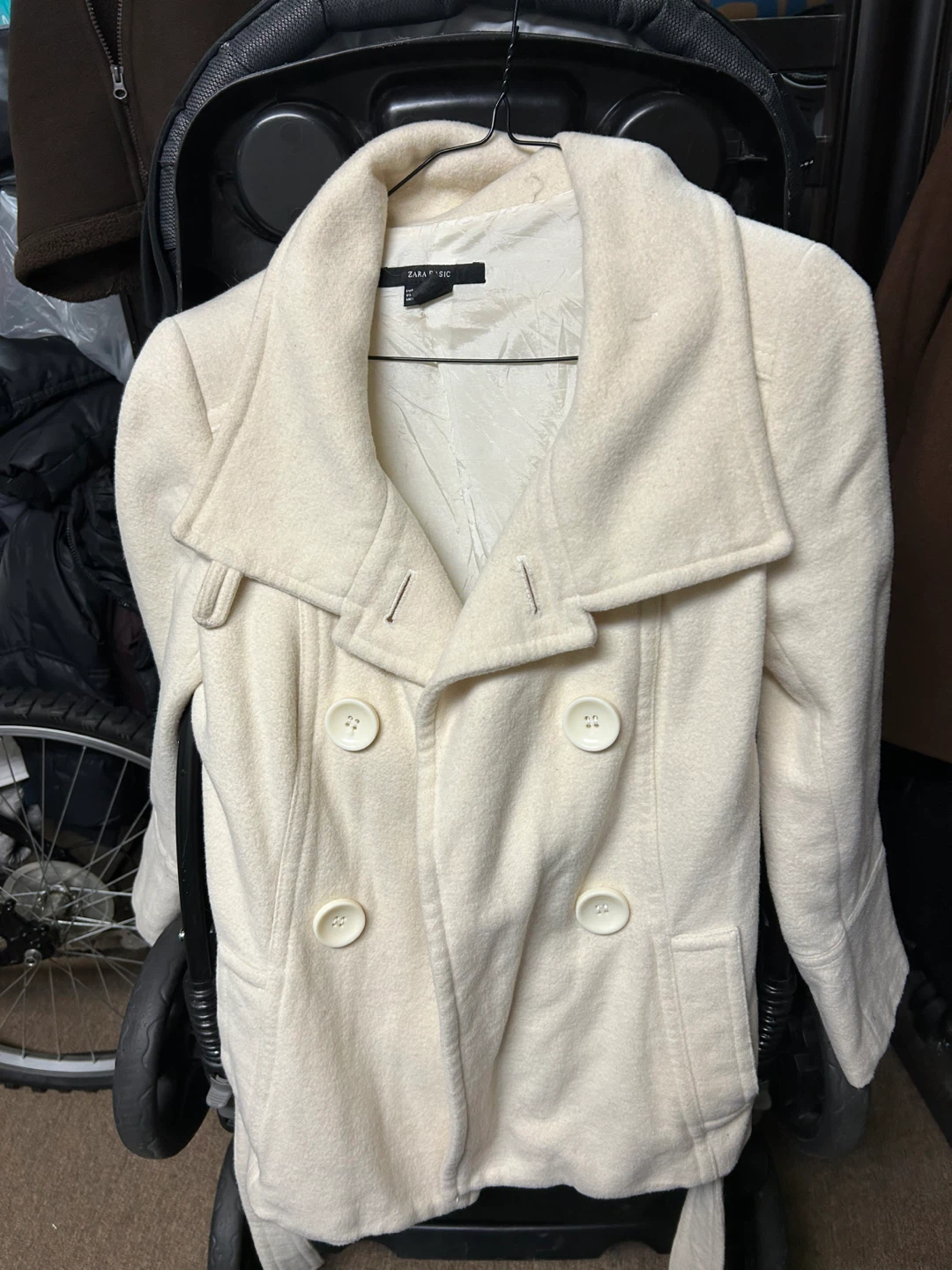 Zara Basic Cream Wool Blend Pea Coat