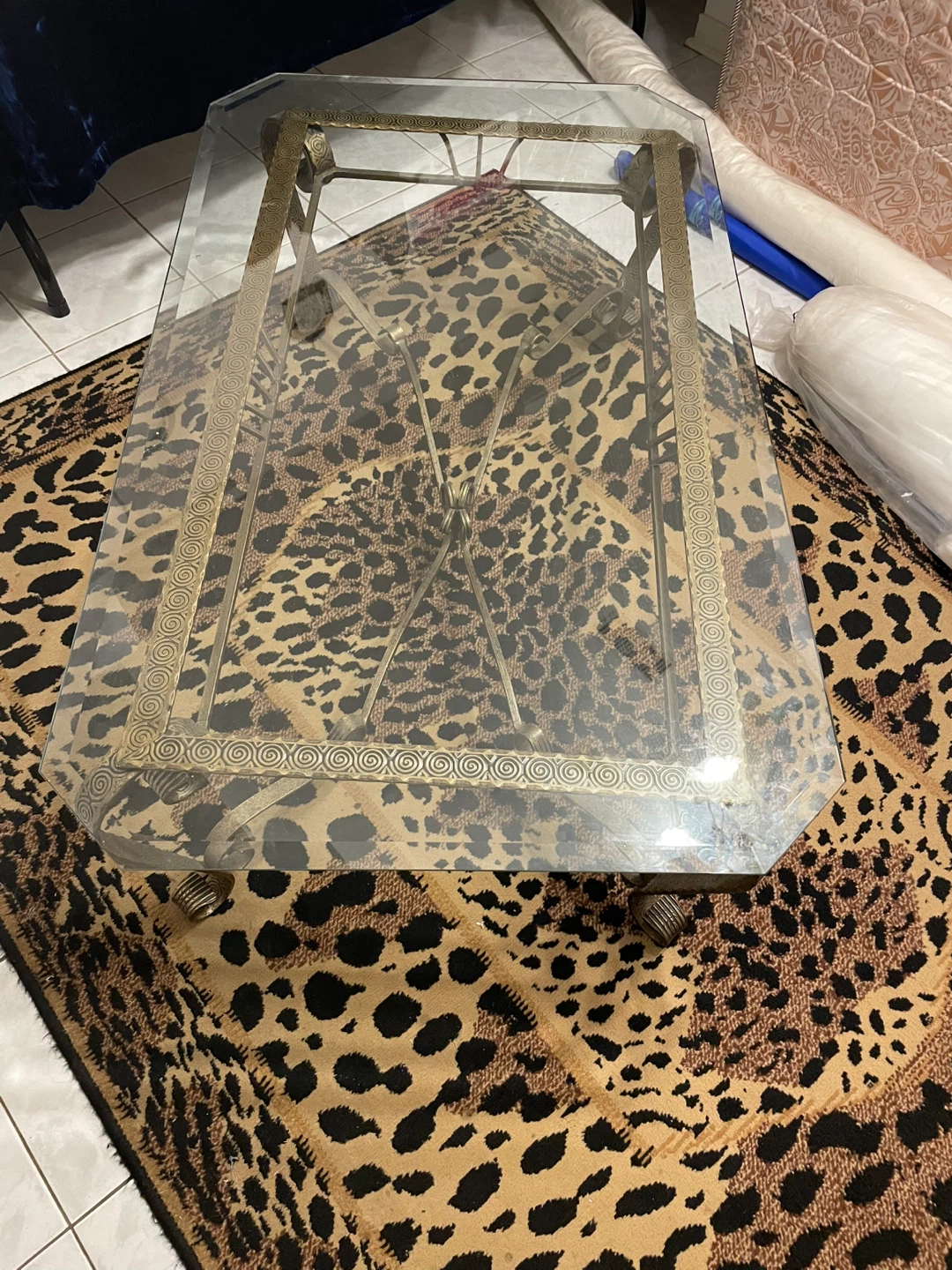 Glass Coffee Table with Ornate Metal Frame - photo 4
