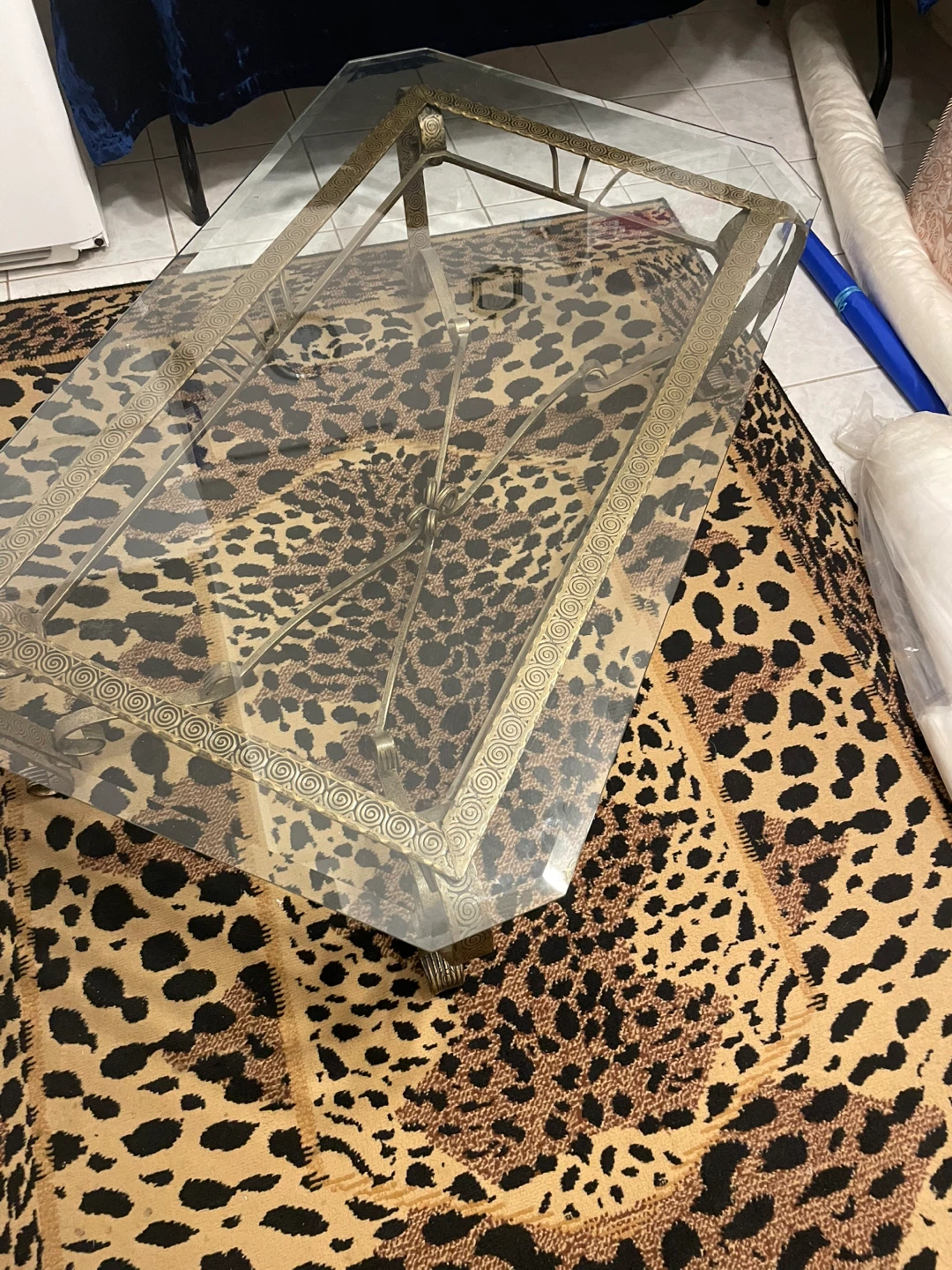 Glass Coffee Table with Ornate Metal Frame