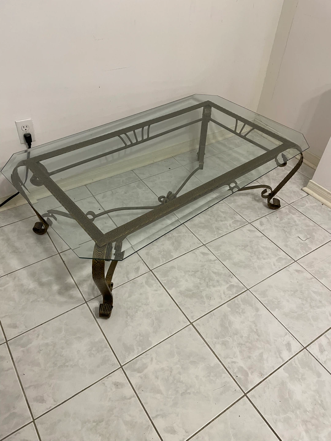 Glass Coffee Table with Ornate Metal Frame - photo 5