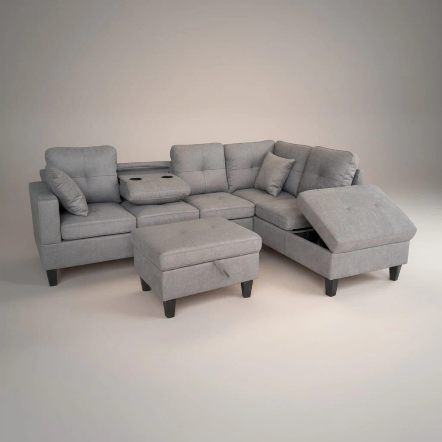 Sectional Sofa with Storage Ottoman and Cup Holder - photo 3