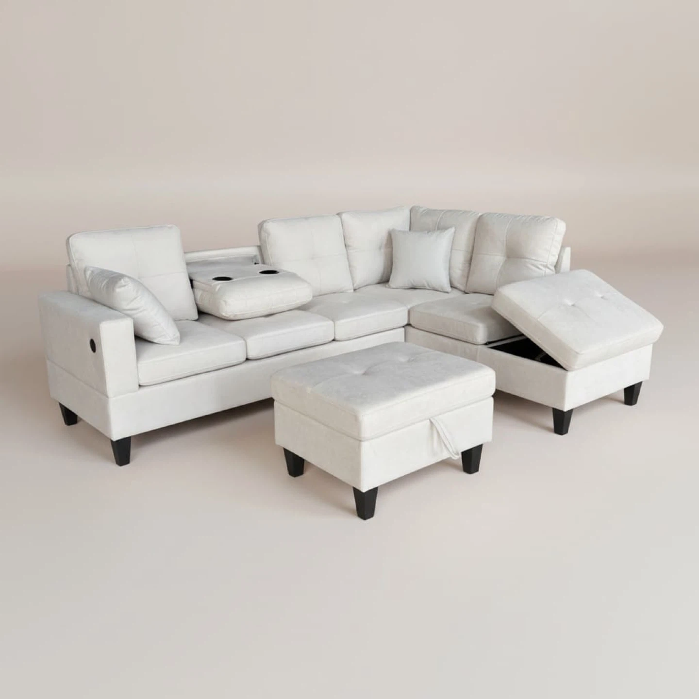 Sectional Sofa with Storage Ottoman and Cup Holder - photo 2