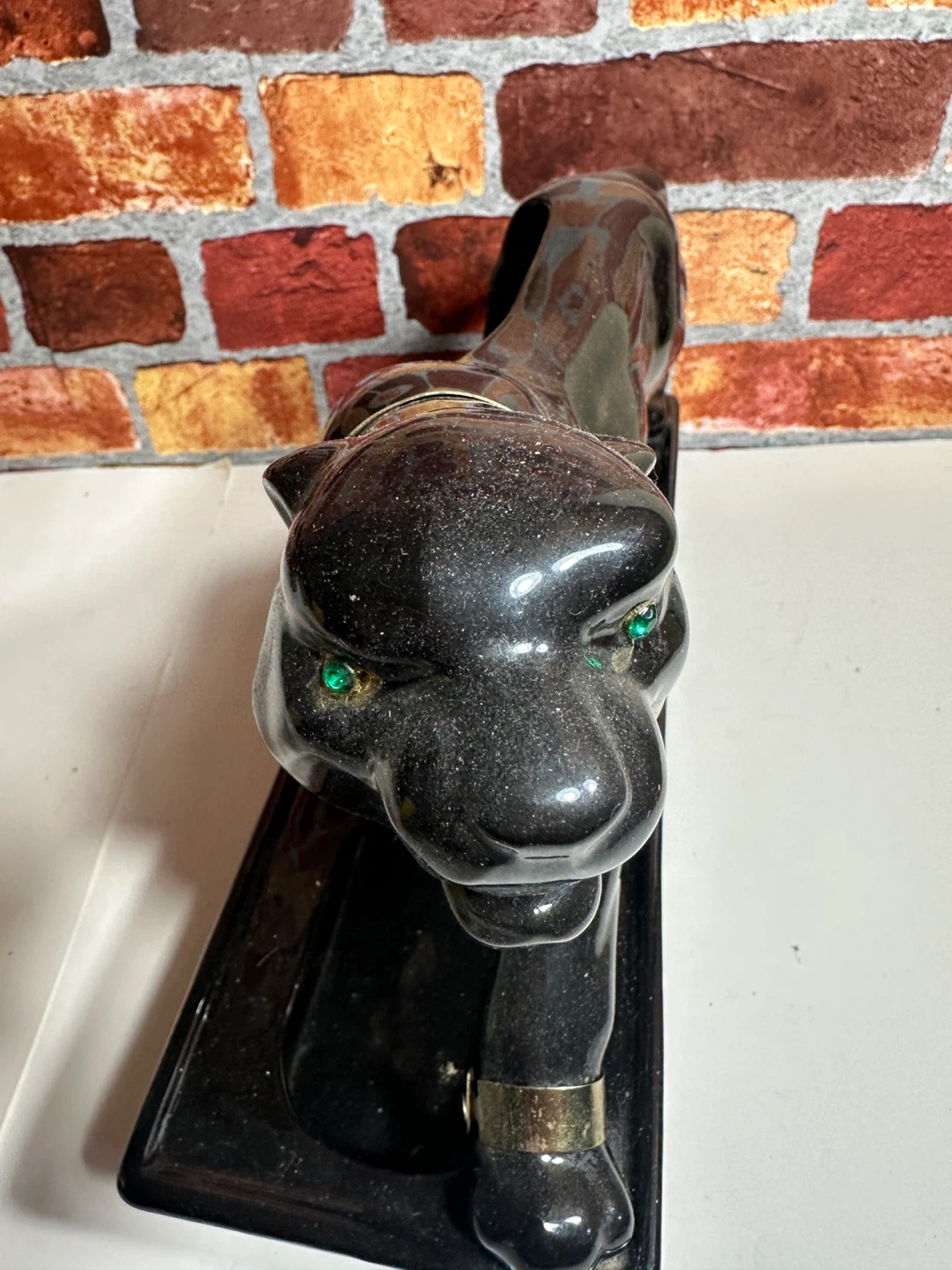 Black Panther Ceramic Table Lamp with Green Gemstone Eyes - photo 4