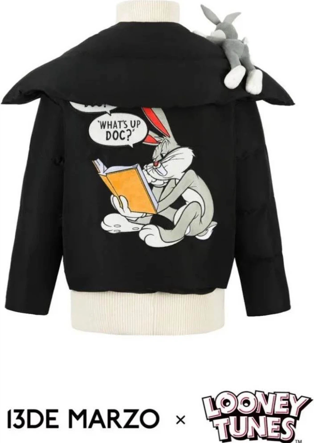 13DE MARZO x Looney Tunes Black Puffer Jacket with Bugs Bunny