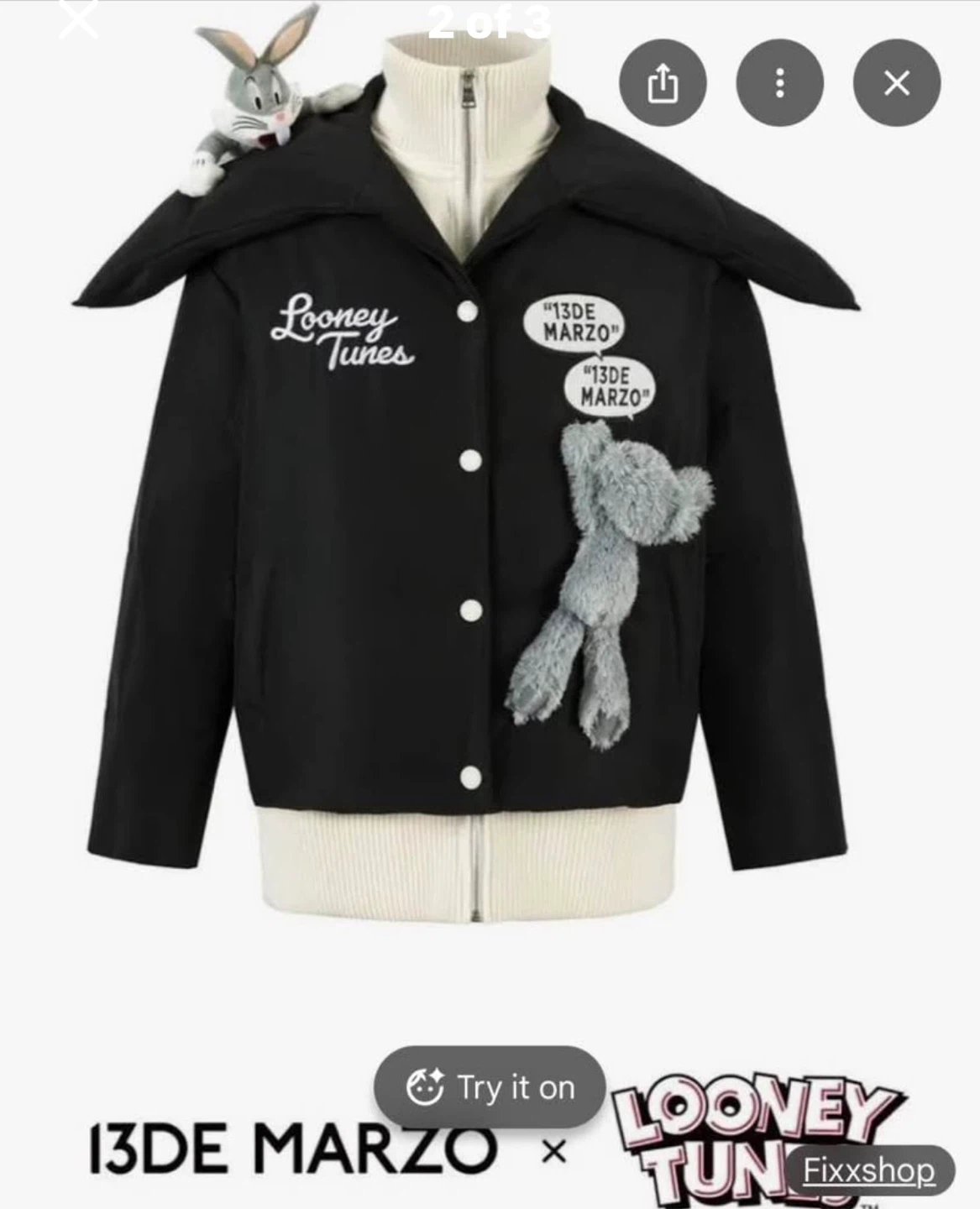 13DE MARZO x Looney Tunes Black Puffer Jacket with Bugs Bunny - photo 2