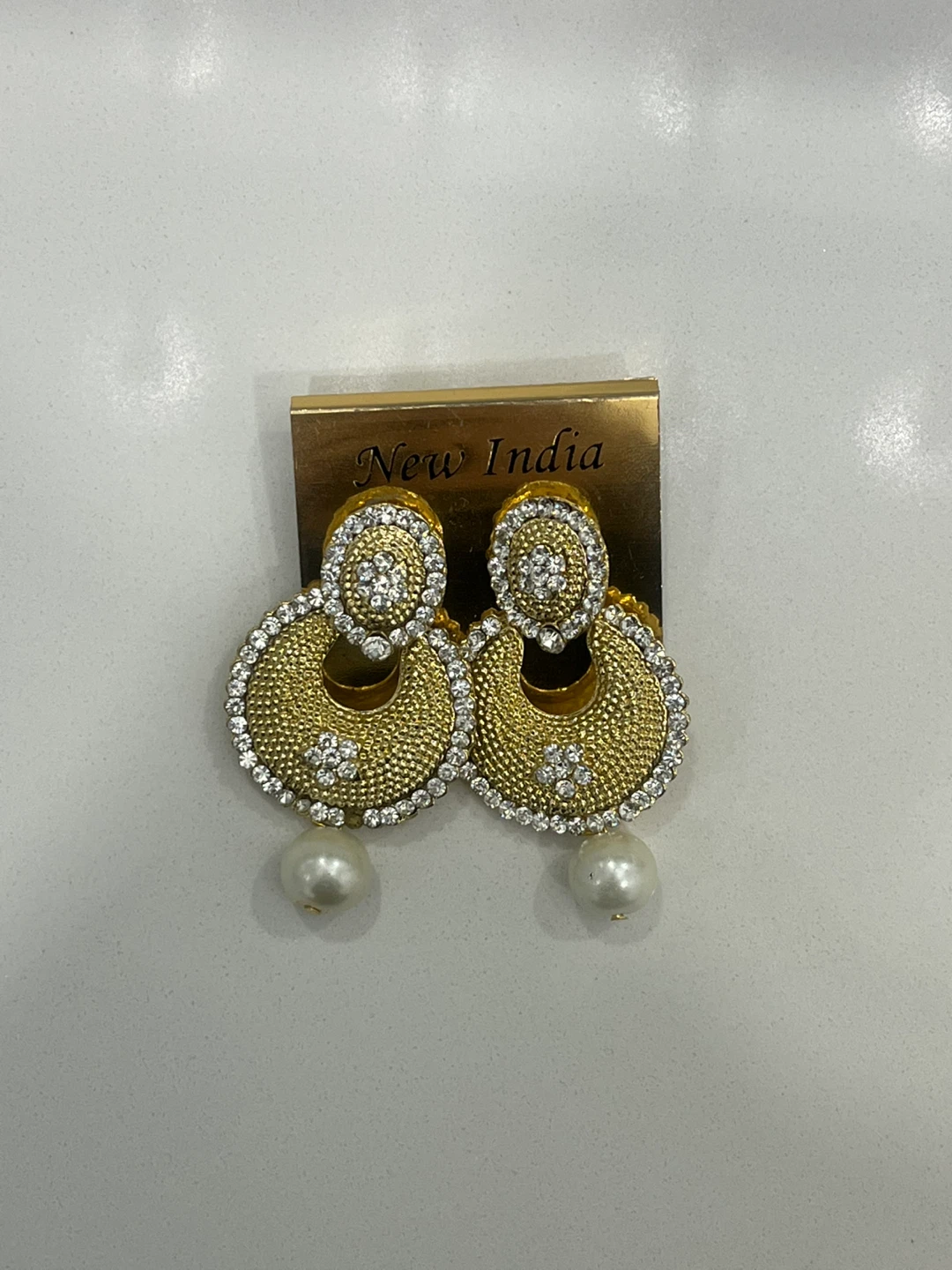 Gold Tone Dangle Earrings with Pearls