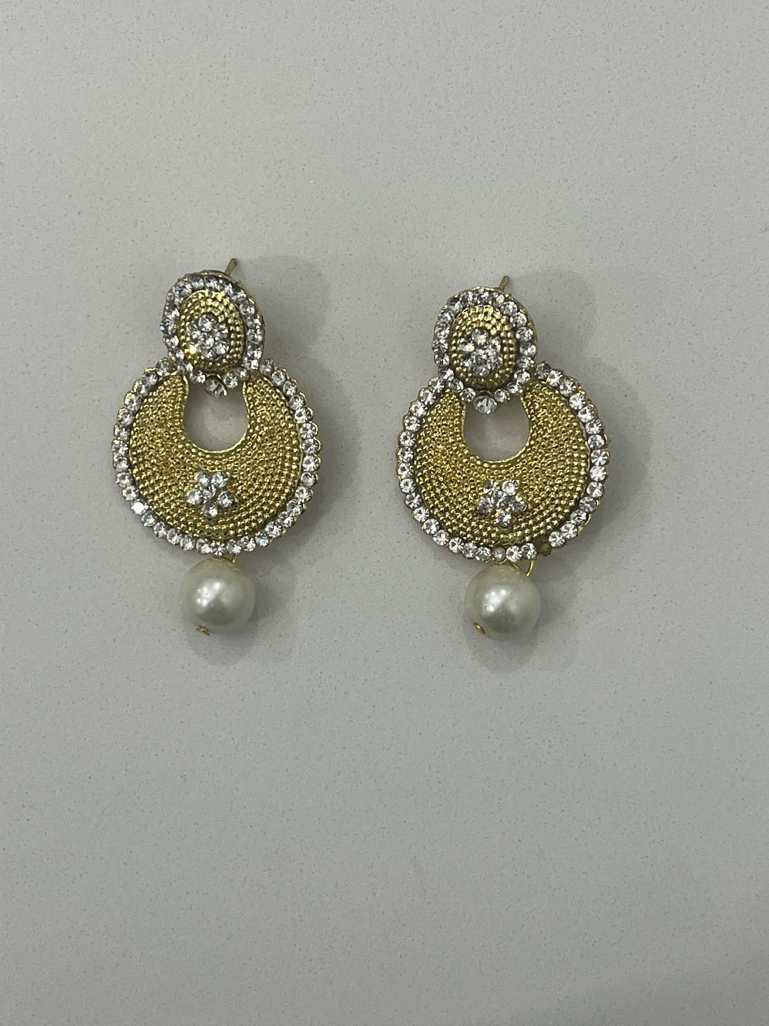 Gold Tone Dangle Earrings with Pearls - photo 2