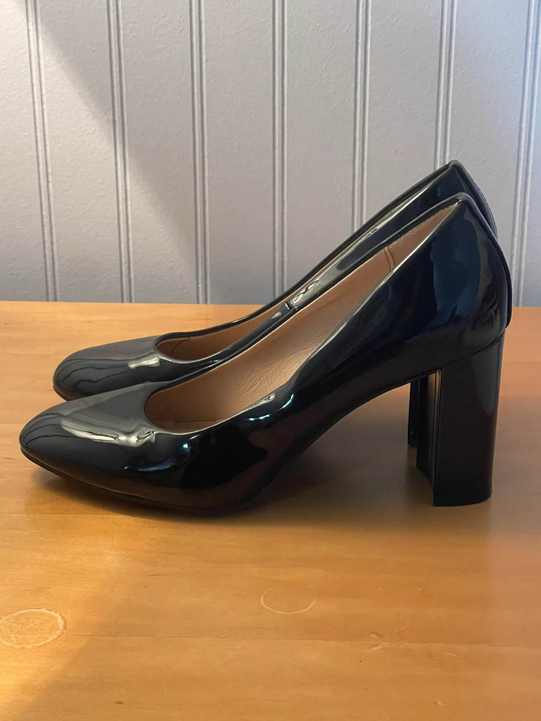 Black Patent Chunky Heel Pumps size 6.5