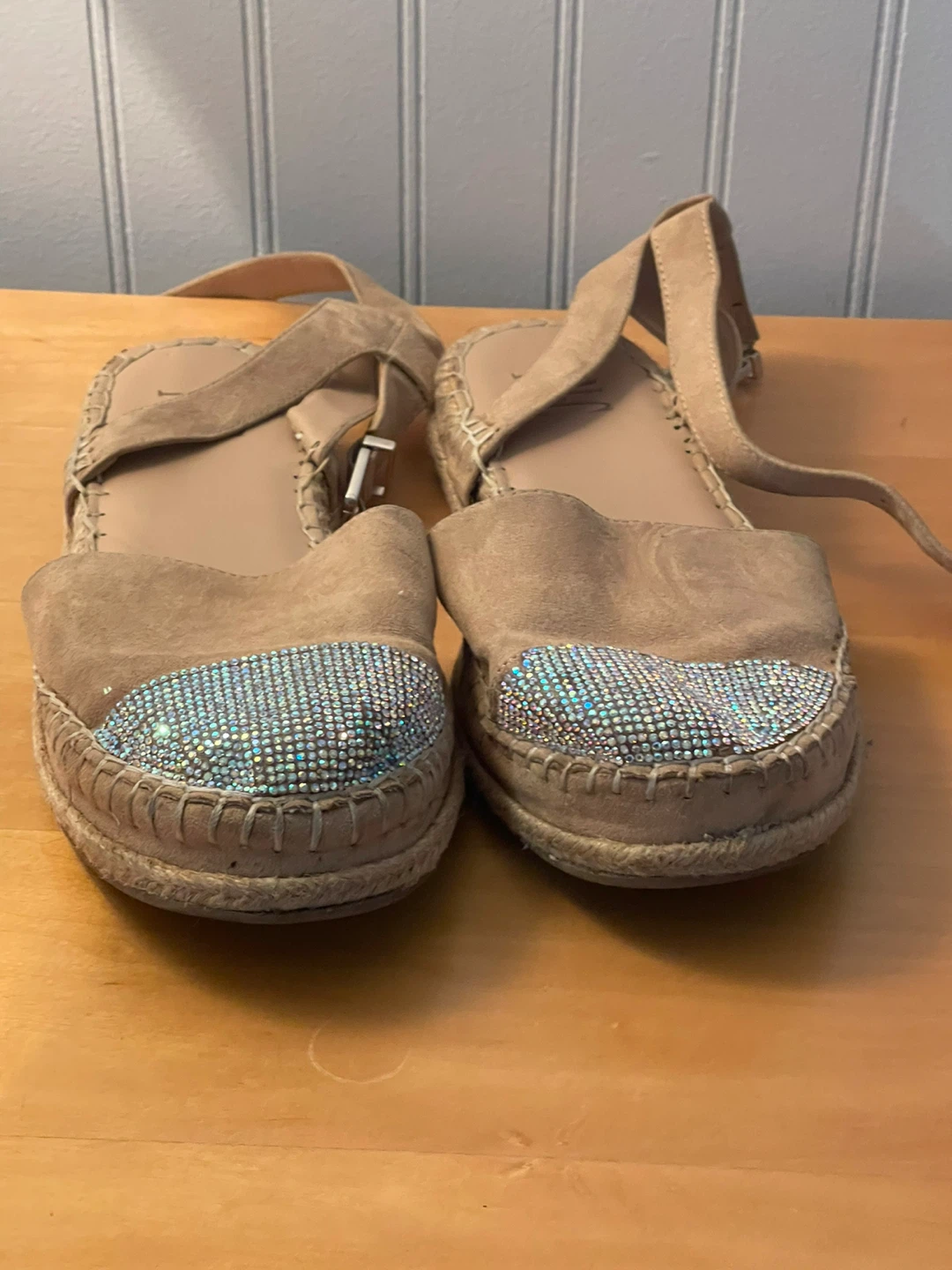 Women's Tan Espadrille Flats with Rhinestone Toe size 7