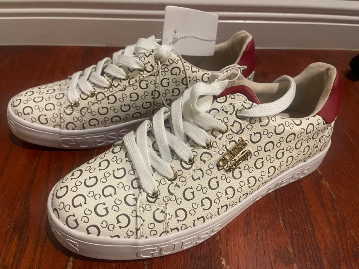 Guess Women's Sneakers - White/Red - Size 8.5