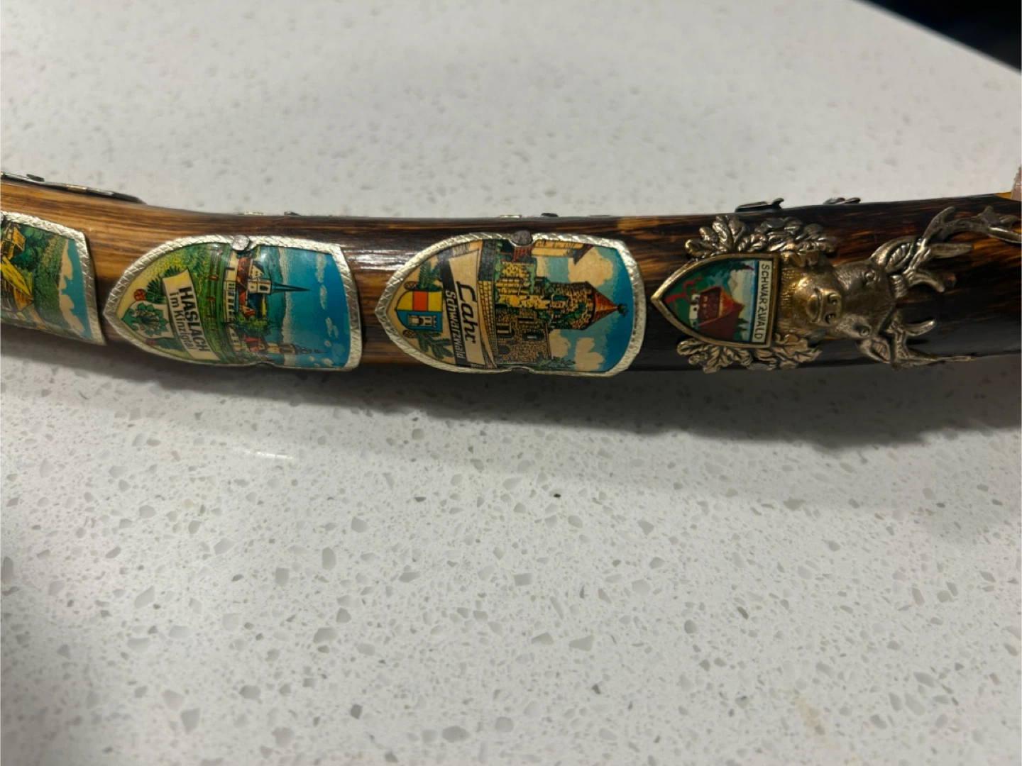 Vintage wooden Walking Stick with European Place Stickers