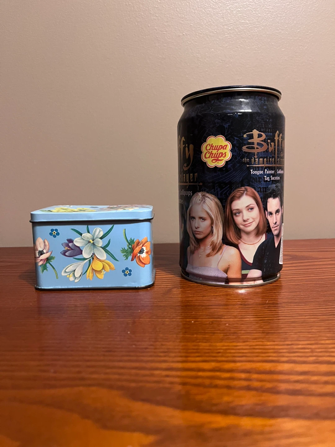 VINTAGE FLORAL & BUFFY VAMPIRE SLAYER TIN