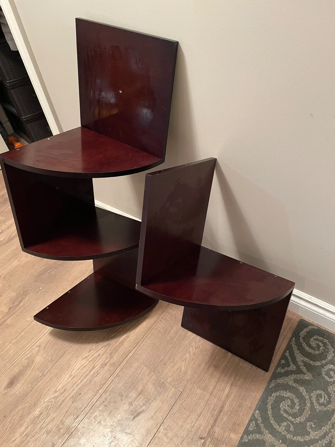 Dark Red Tiered Corner Shelving Unit
