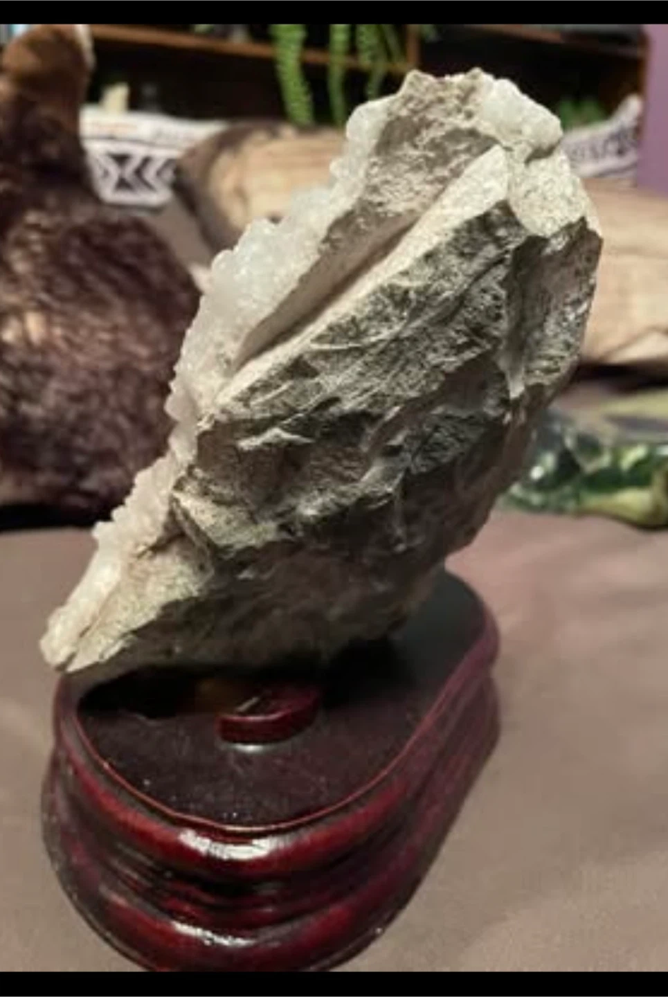 Natural Quartz Crystal Cluster on Wooden Stand - photo 2