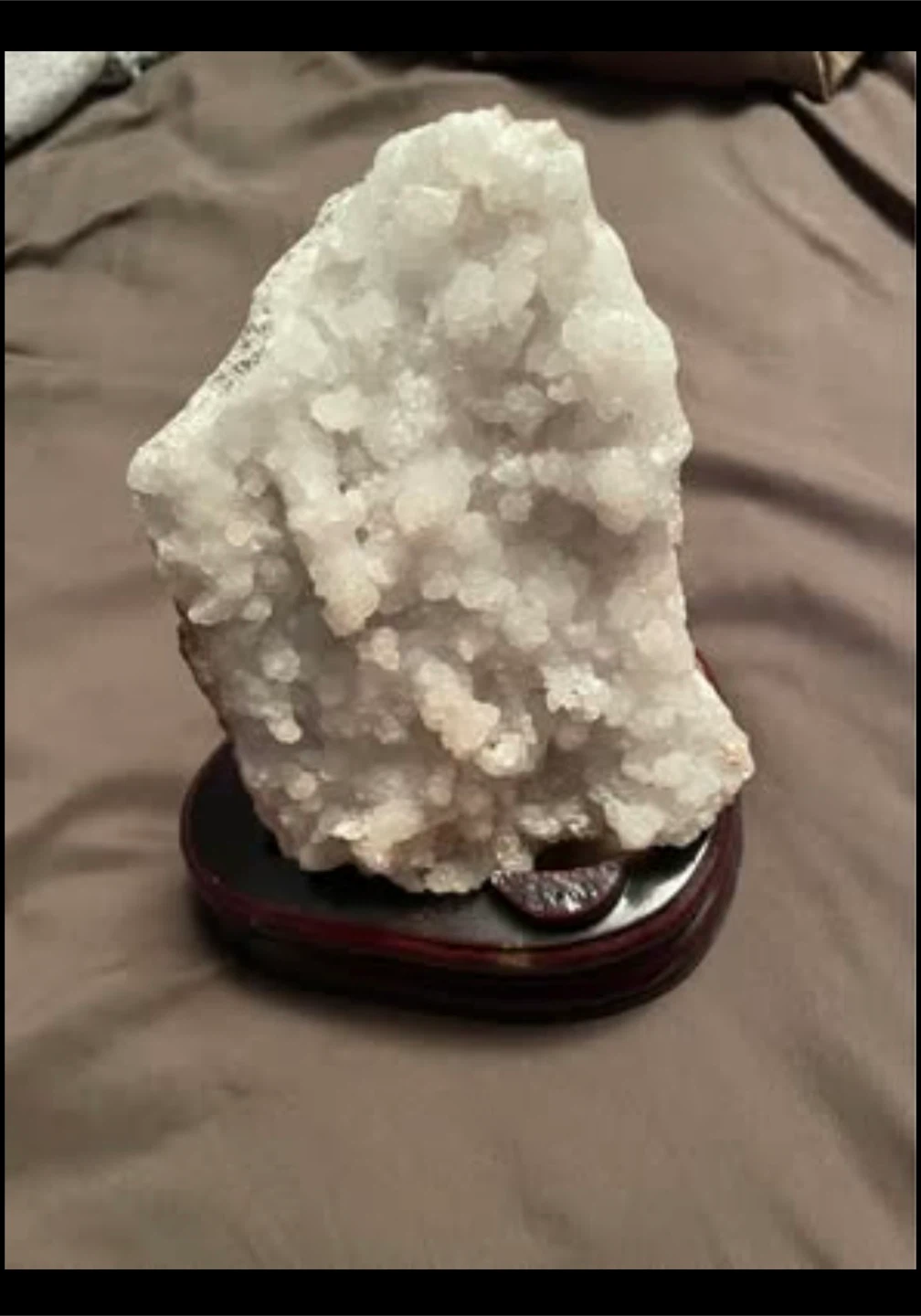 Natural Quartz Crystal Cluster on Wooden Stand