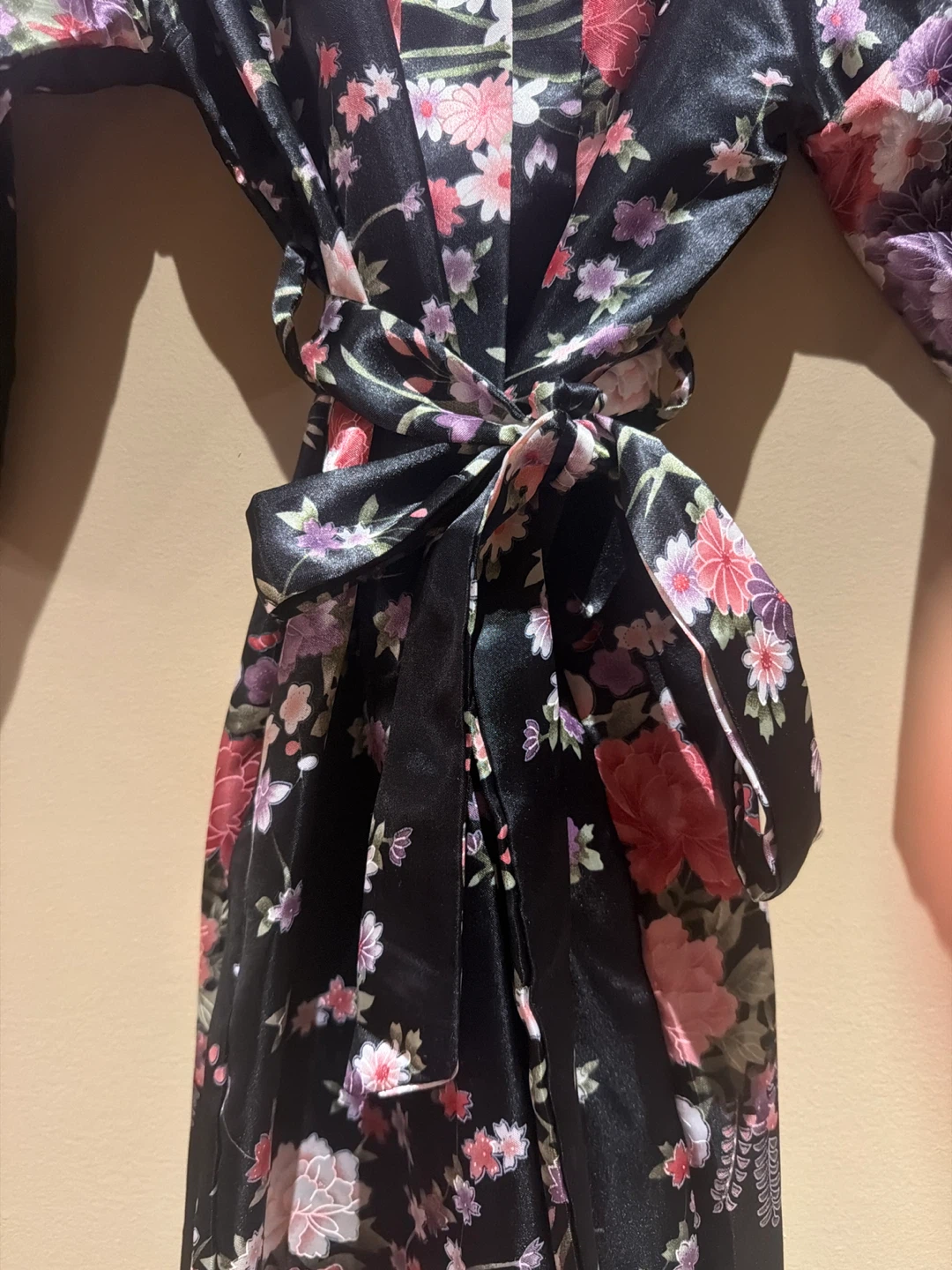 Black Floral Satin Kimono Robe - photo 3