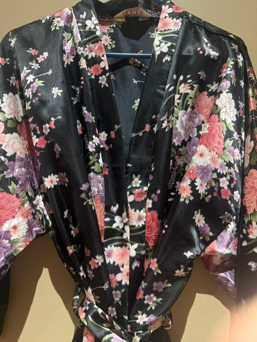 Black Floral Satin Kimono Robe - photo 2