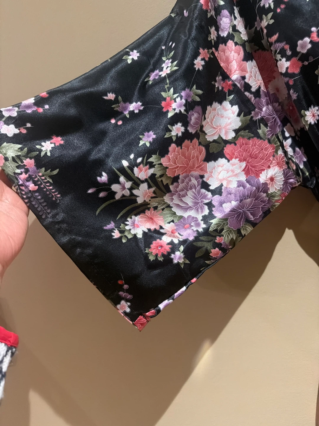 Black Floral Satin Kimono Robe - photo 4