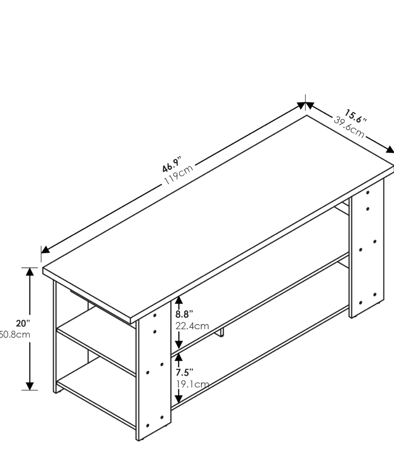 Grey Wood TV Stand with 2 Shelves