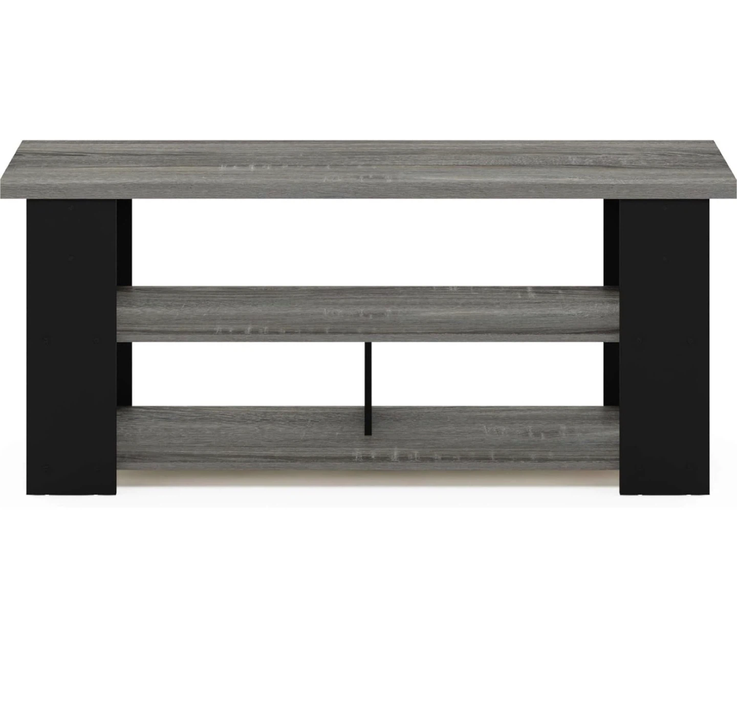 Grey Wood TV Stand with 2 Shelves - photo 2