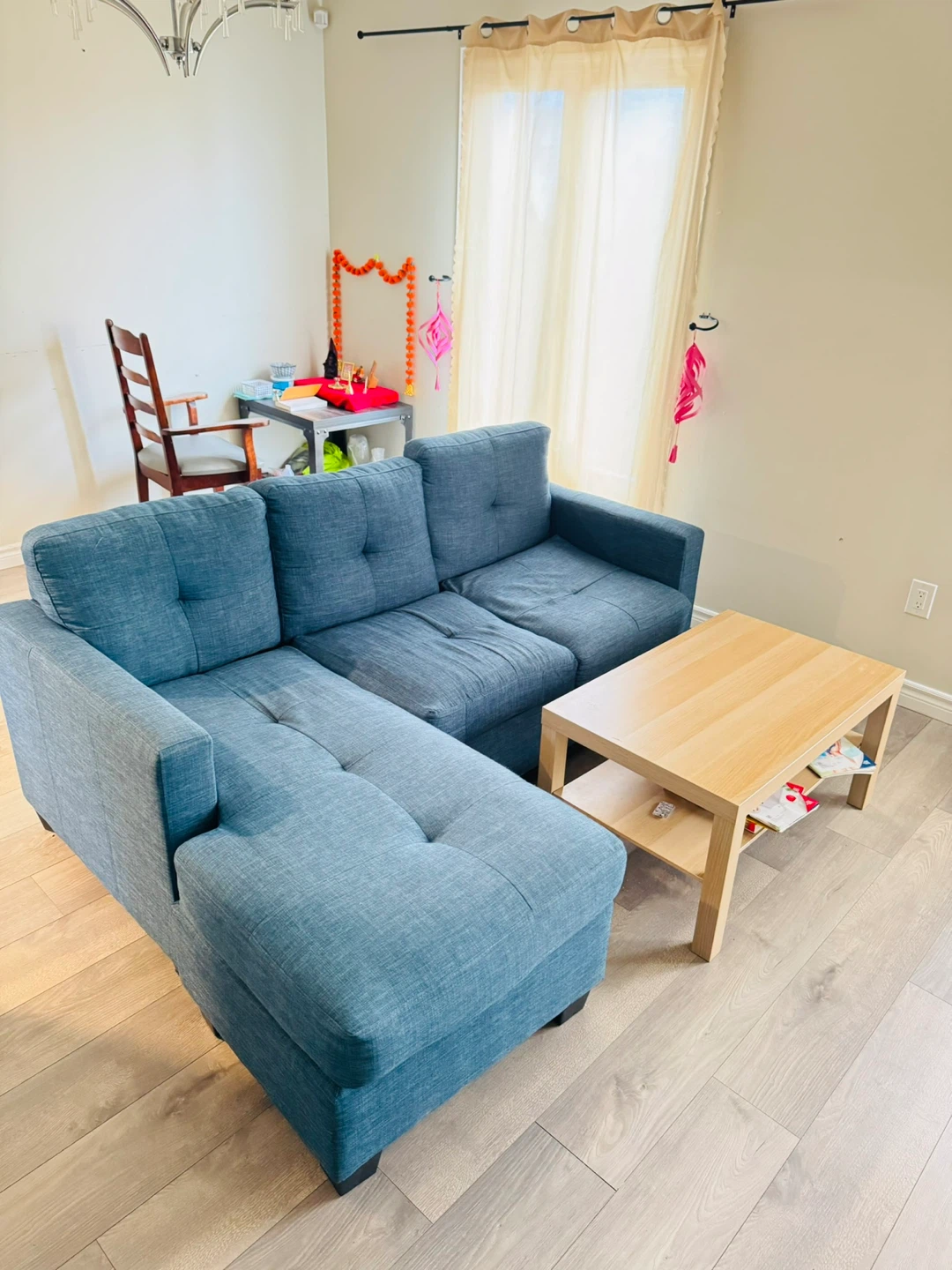 Blue Sectional Sofa with Chaise - photo 3