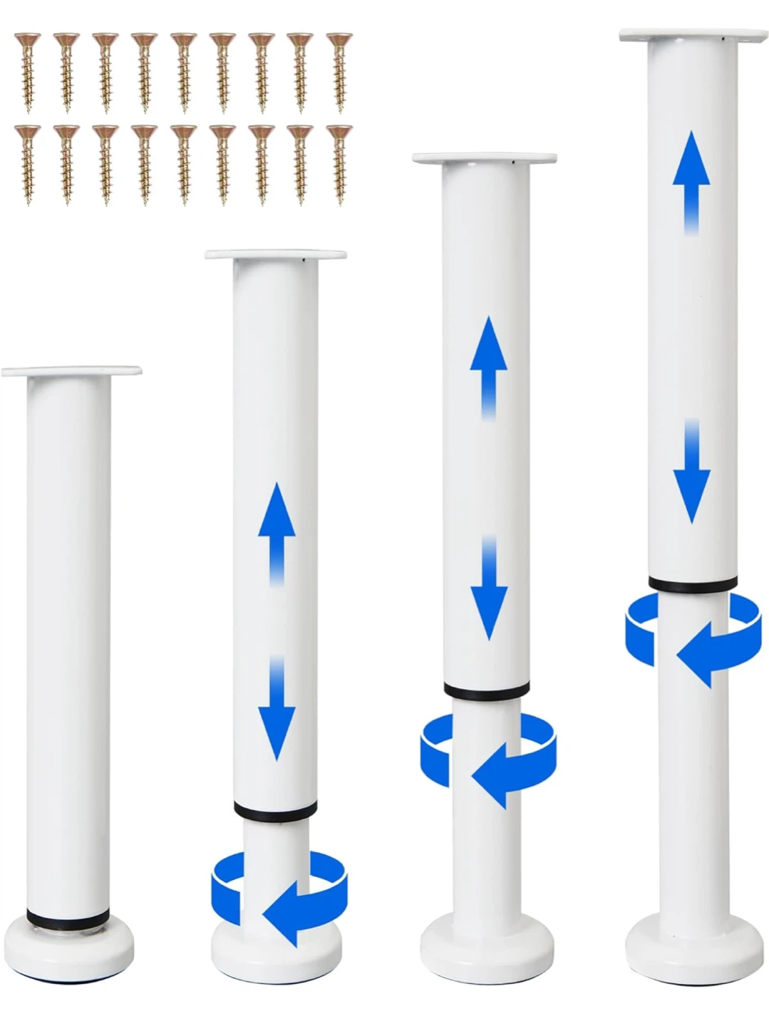 Adjustable Furniture Legs - White Metal (Set of 4)
