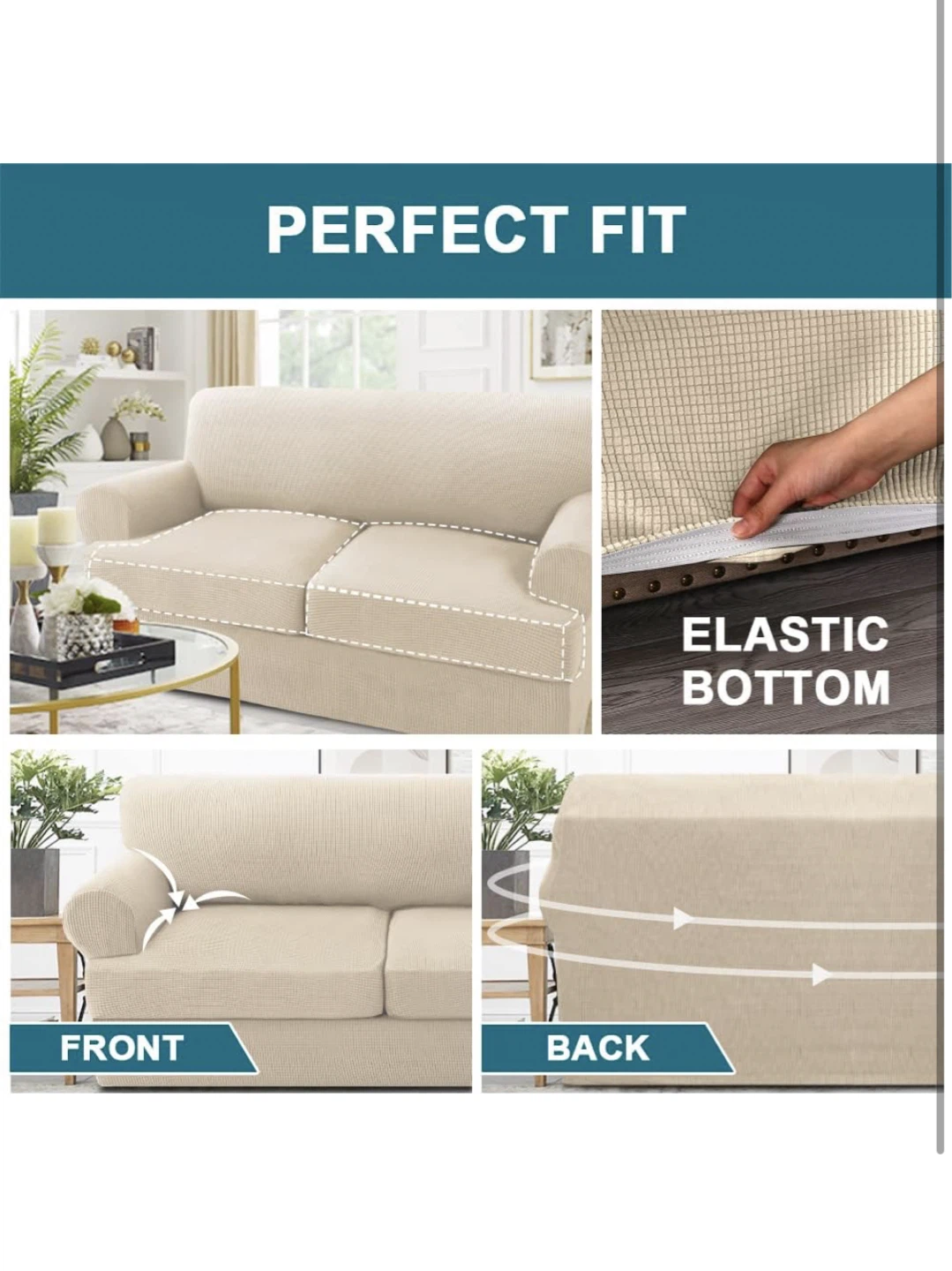 Turquoize 3 Pieces Sofa Covers T Cushion Sofa - photo 4