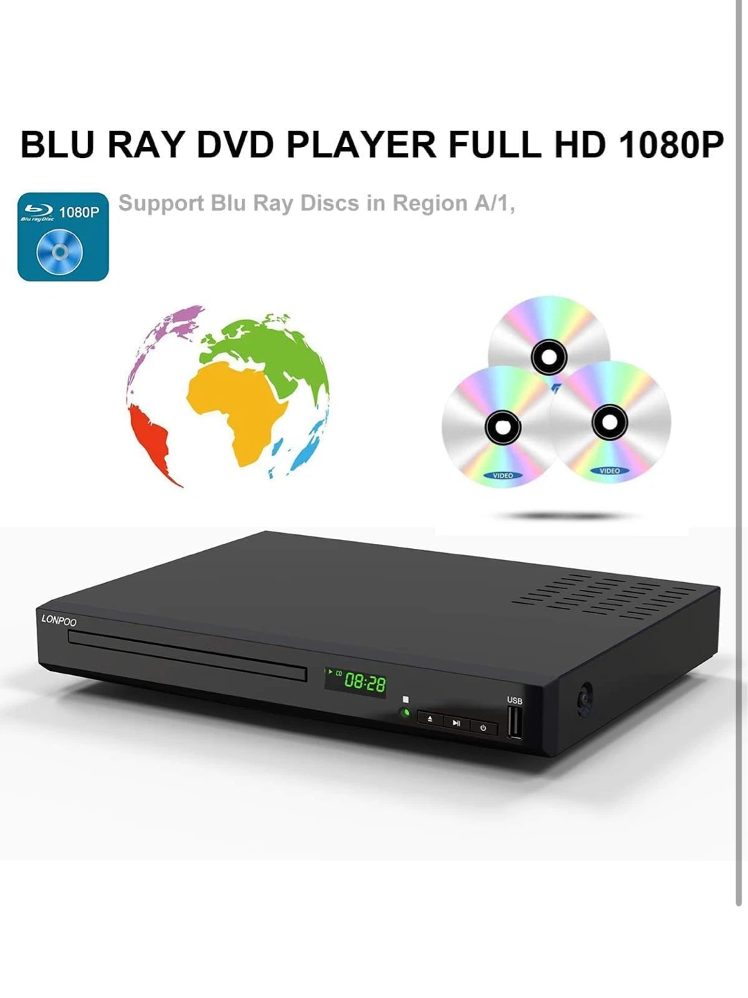 LONPOO Blu-ray DVD Player Full HD 1080P - photo 5