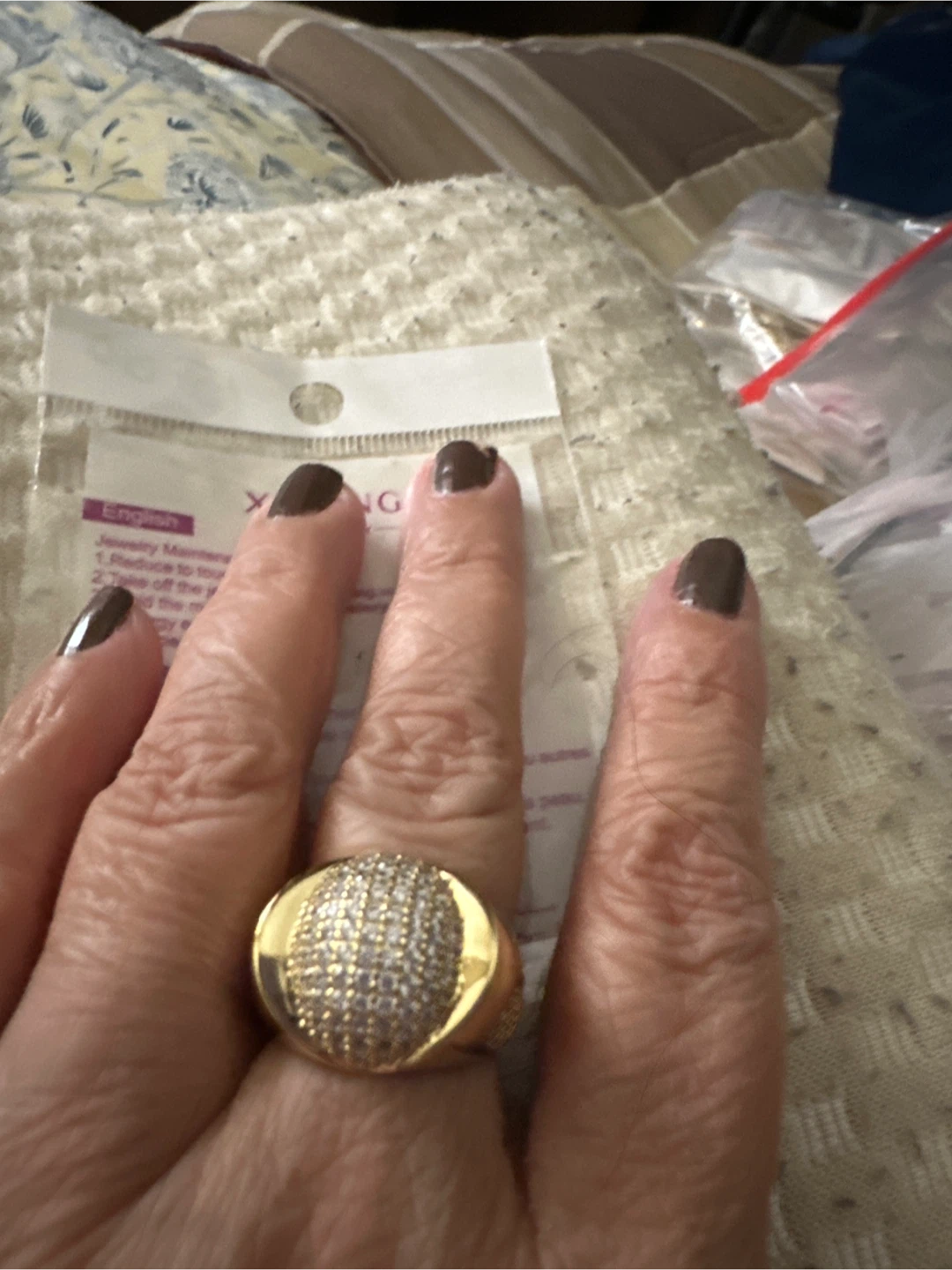 Xuping Jewelry Gold-Tone Ring with Paved Crystals