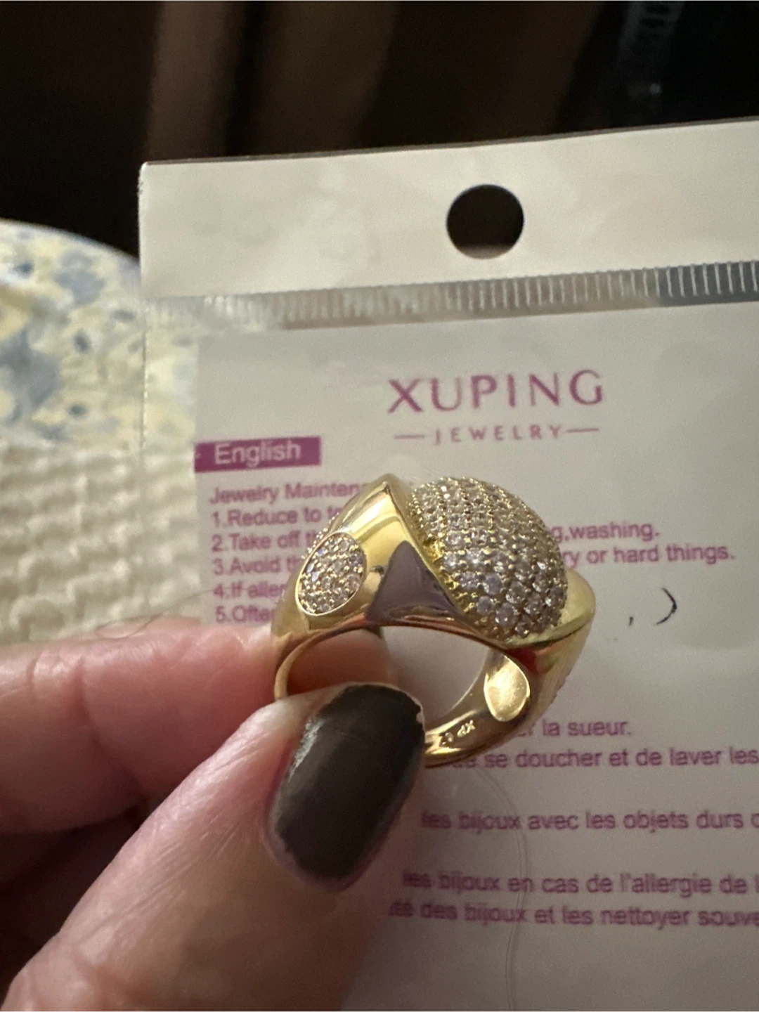 Xuping Jewelry Gold-Tone Ring with Paved Crystals - photo 3