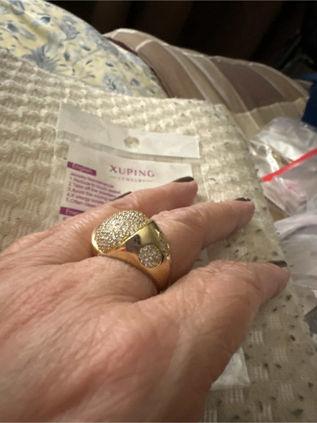 Xuping Jewelry Gold-Tone Ring with Paved Crystals - photo 2