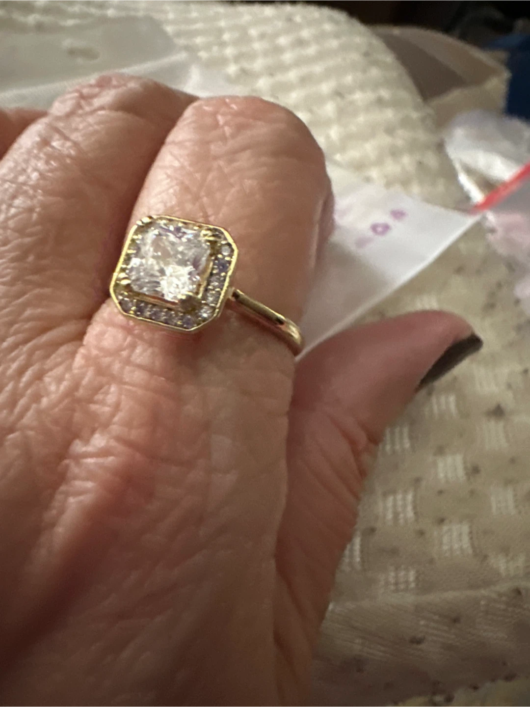 Xp 14k laminated Gold Square Halo Ring