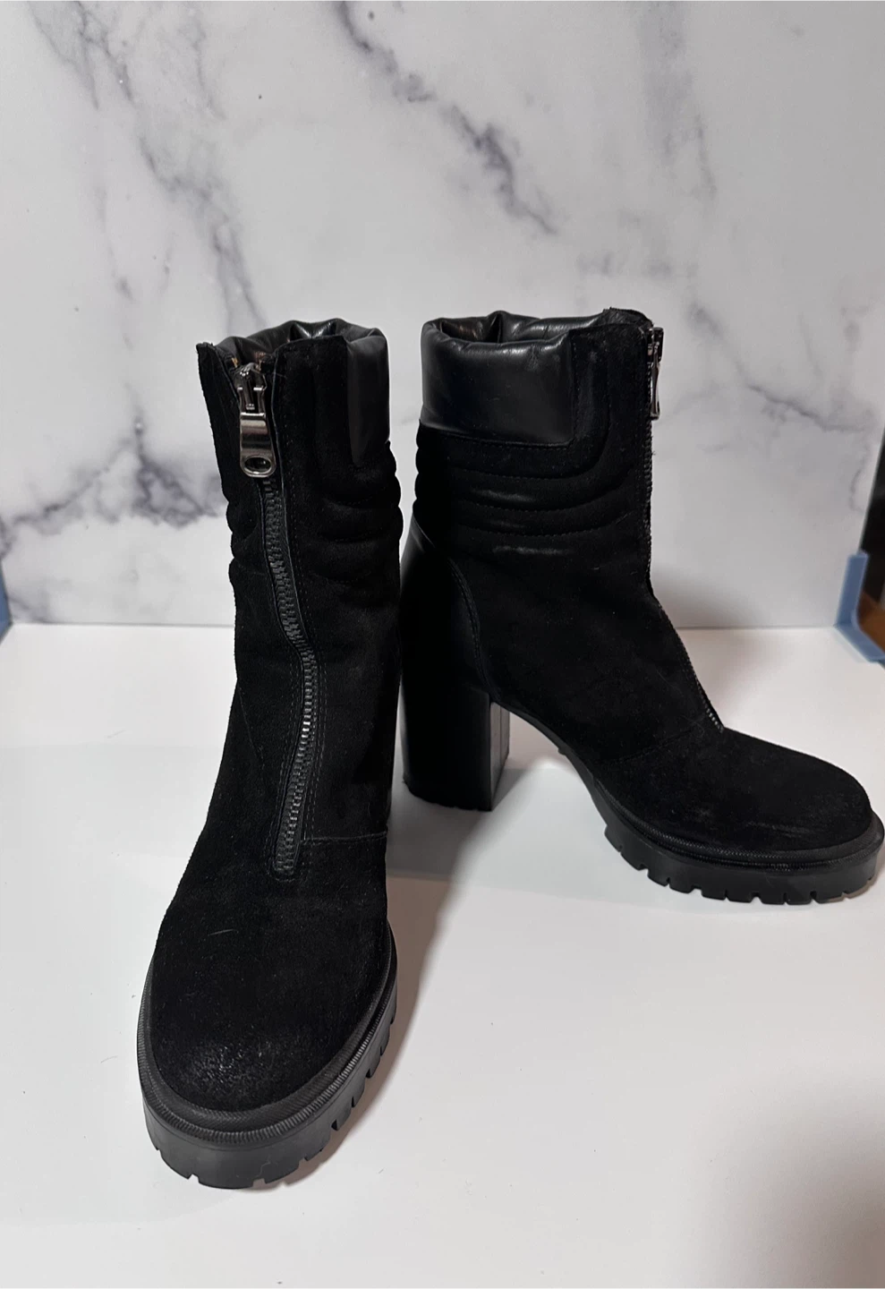 Black Suede Zipper Ankle Boots Size 8 - photo 4