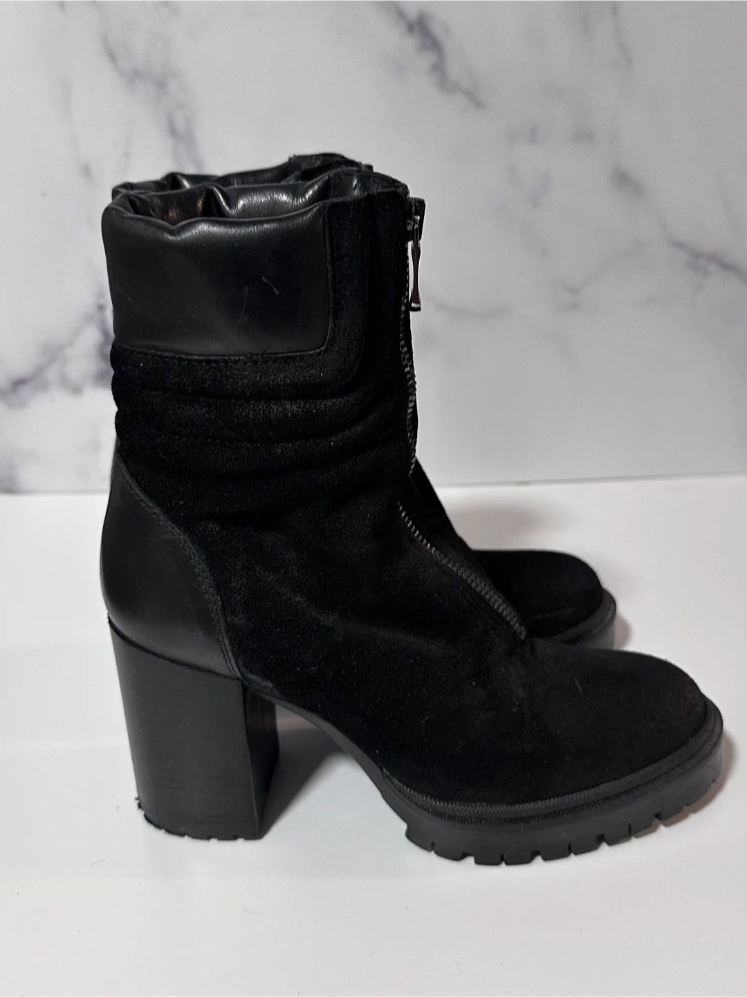 Black Suede Zipper Ankle Boots Size 8 - photo 3